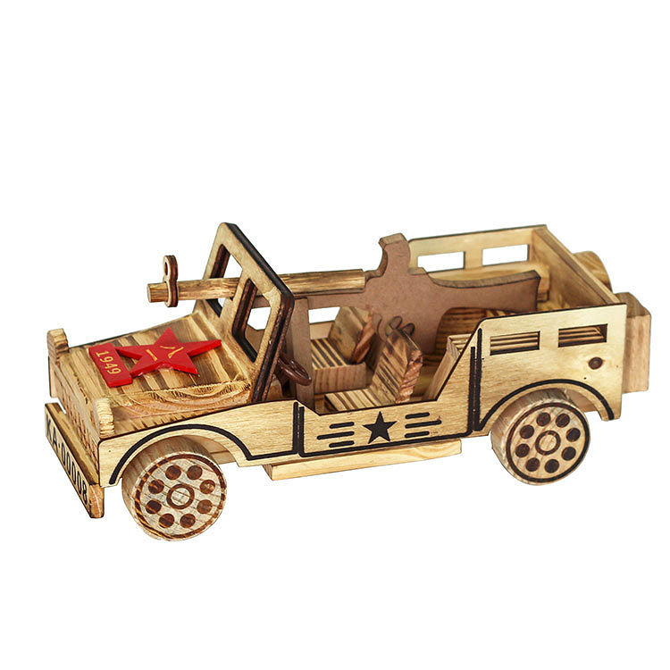 木质小汽车八一军车仿真汽车模型儿童玩具摆件敞篷轿车旅游纪念品