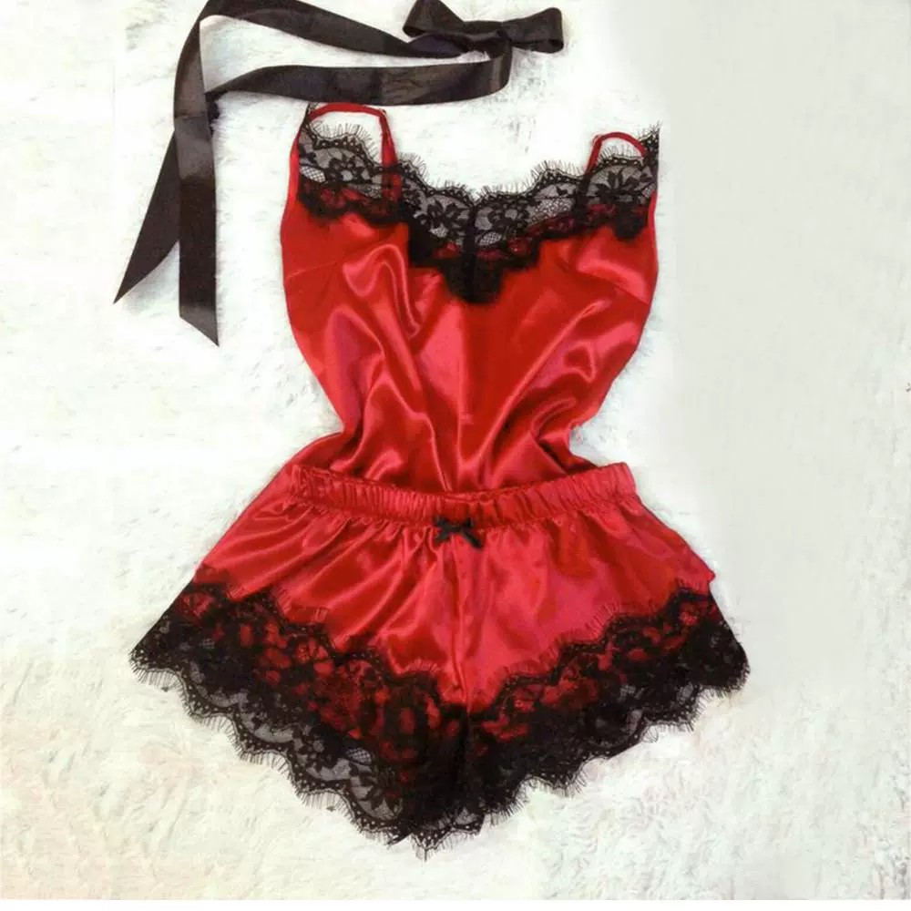 Lace Sexy Thin Pajama Set, Plus Size, Lift Effect, Spaghetti Straps