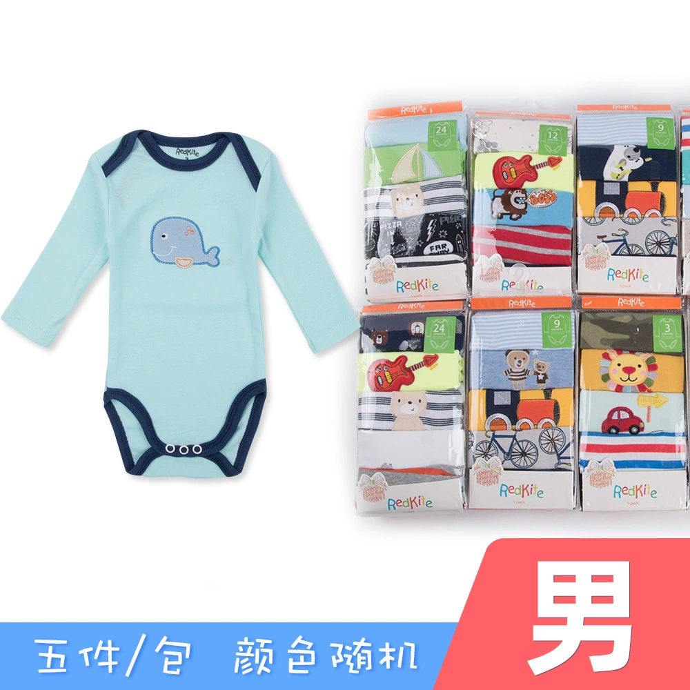 Baby long‑sleeve bodysuit 5‑pack, autumn crawling rompers, random colors, sizes 3M–24M