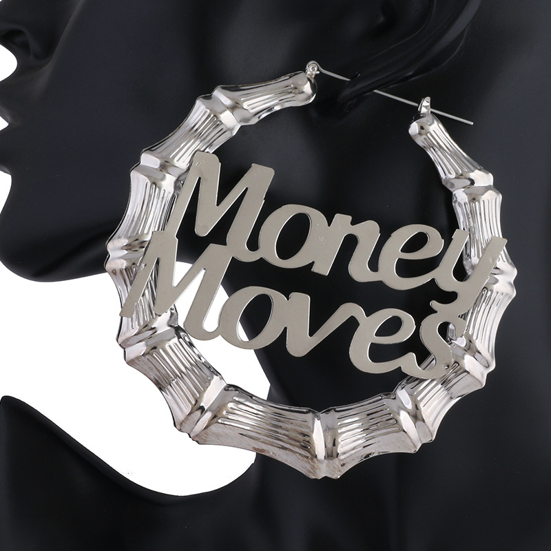 Aliexpress Export 9cm Round Bamboo Exaggerated Large Earrings English Letters Honey Bamboo Earrings