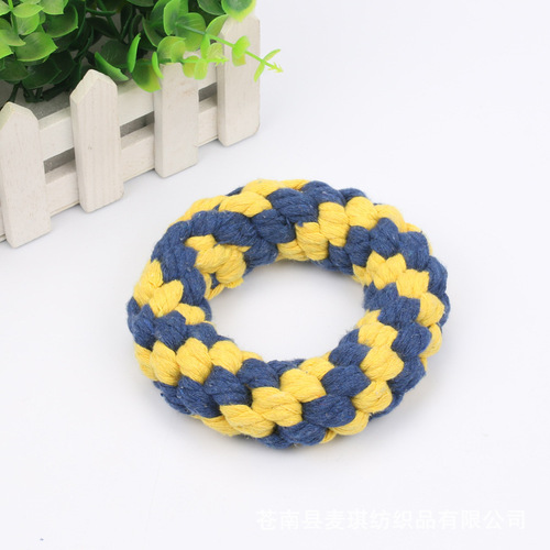 Cross-border new dog toys, hand-woven cotton rope toys, donut puppy dog ​​pet bite-resistant teething toys