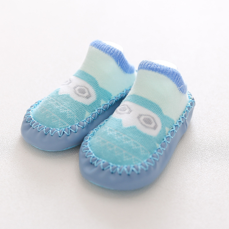 Calcetines para niños, zapatos de algodón peinado para bebés, calcetines con suela blanda con diseño de búho para niños, calcetines con suela de cuero, zapatos para bebés.