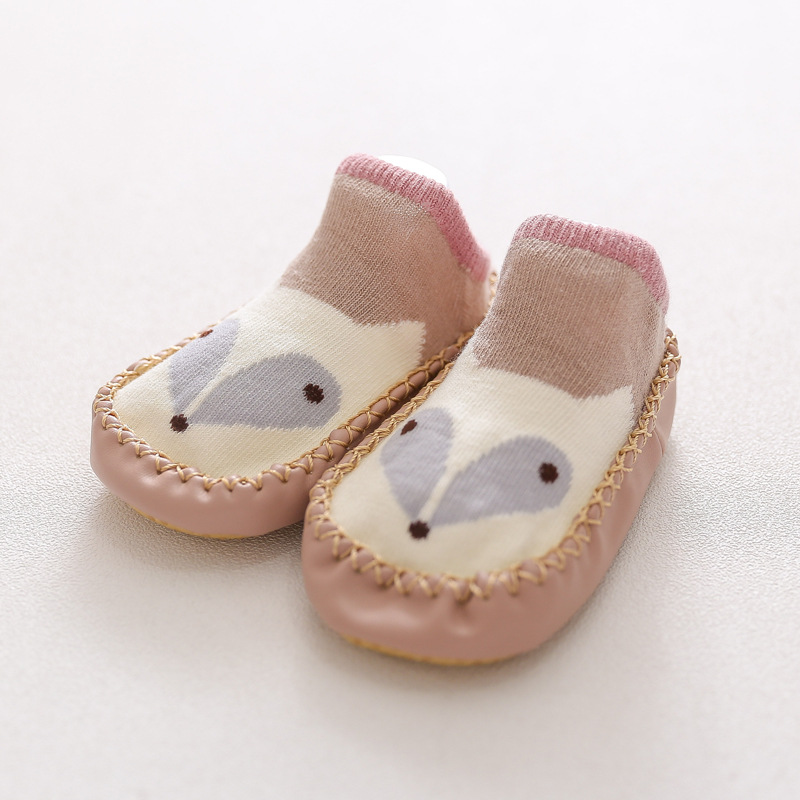 Calcetines para niños, zapatos de algodón peinado para bebés, calcetines con suela blanda con diseño de búho para niños, calcetines con suela de cuero, zapatos para bebés.