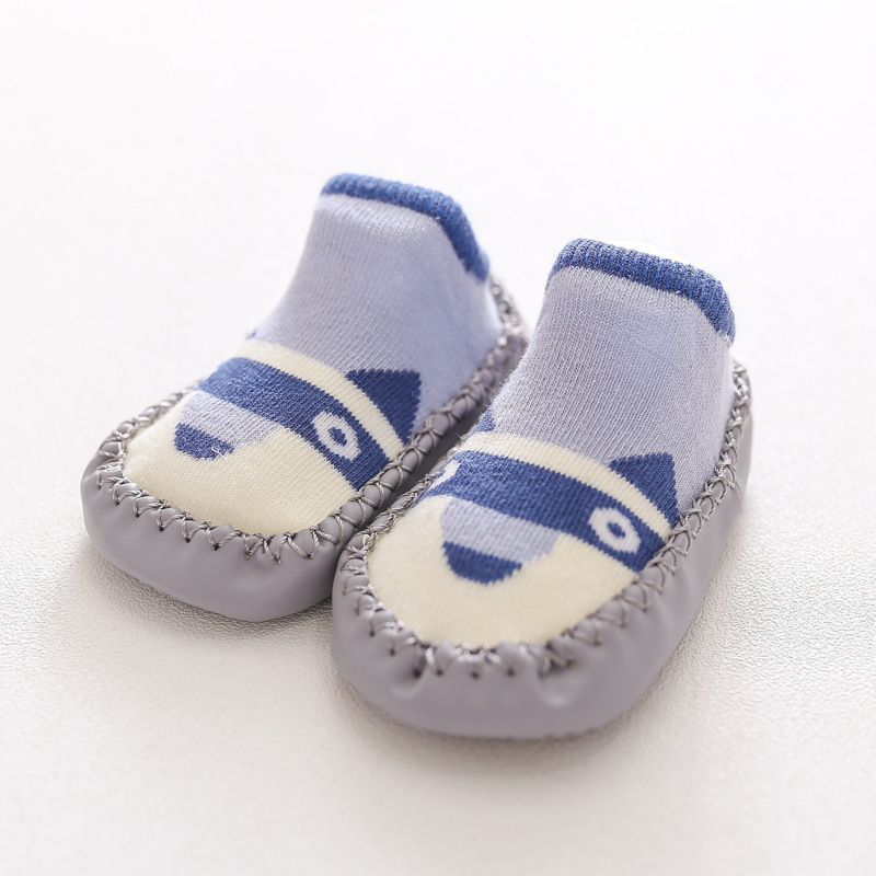 Calcetines para niños, zapatos de algodón peinado para bebés, calcetines con suela blanda con diseño de búho para niños, calcetines con suela de cuero, zapatos para bebés.
