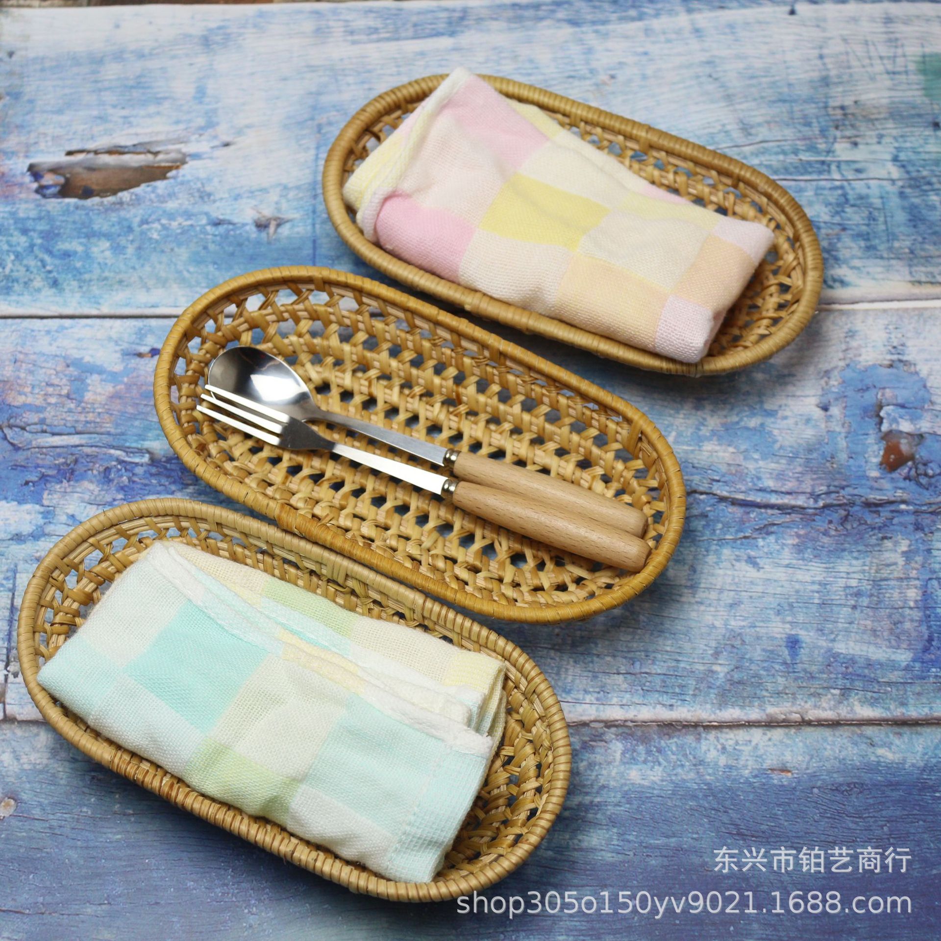 批发越南藤编收纳拍摄道具美式家具餐具篮子椭圆托盘