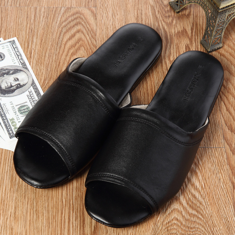 Factory Direct Supply Leather Slippers Home Use Summer Men's Slippers Indoor Wood Floor Soft Bottom Mute Non-slip Women's Sandals