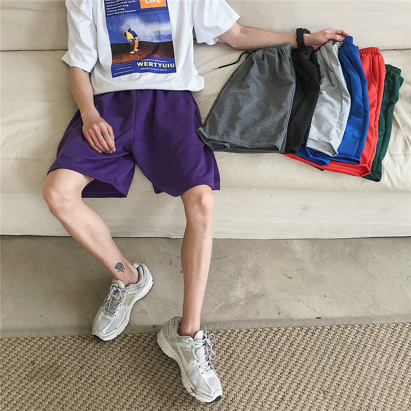 Hong Kong Style ins Same Style Sports Shorts bf Style Student's Solid Color Five-point Pants with Loose Straight Pants for Men and Women