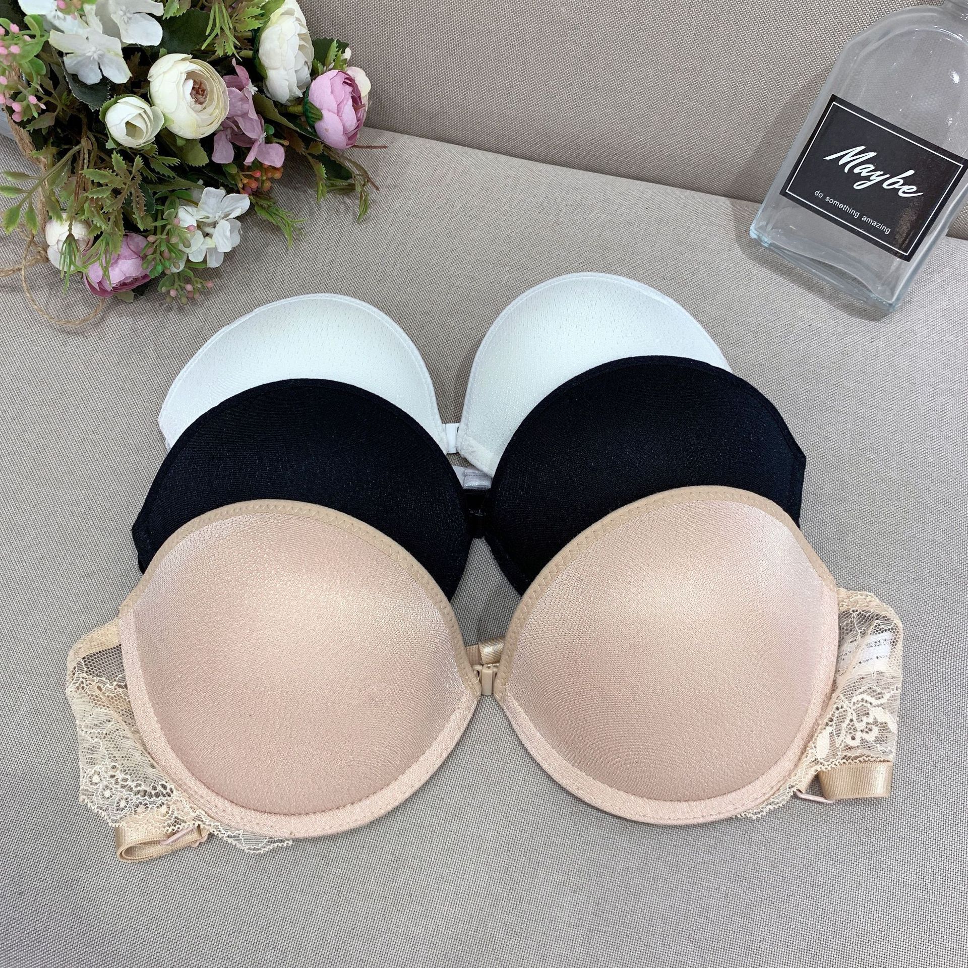 Japanese style strapless cross beauty back side lace invisible non-slip front buckle underwear 3 colors invisible bra for women