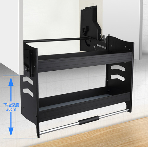 【Carefully Selected】Lift-up Storage Hanging Cabinet Kitchen Cupboard Black Aluminum Alloy Lift-up Pull-out Basket Wholesale Price