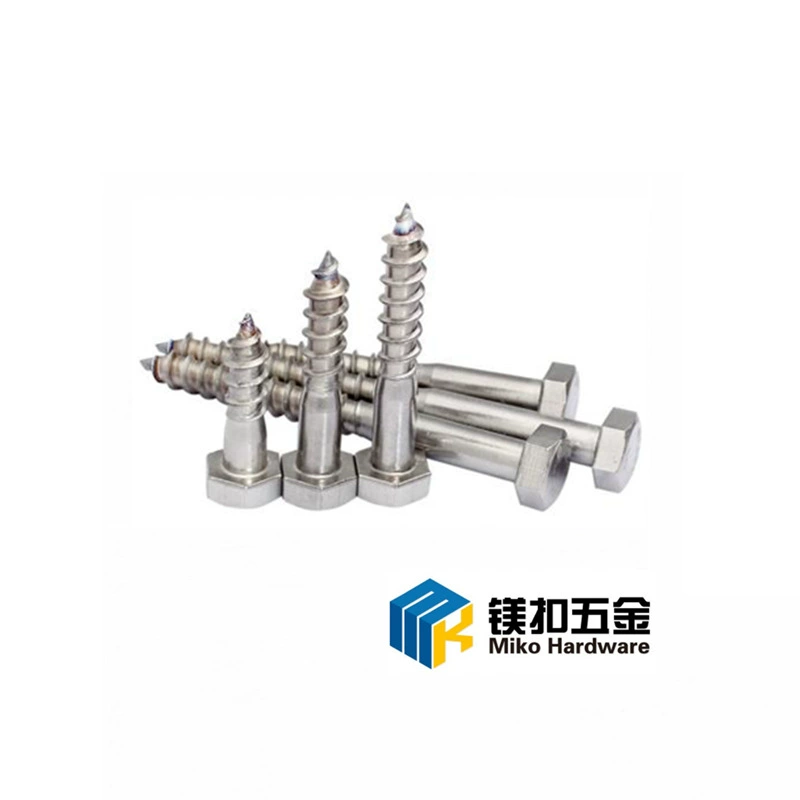 Саморезы по дереву из нержавеющей стали 304, шестигранные, DIN571, с внешней шестигранной головкой, самонарезающие, с неполной резьбой, M6-M12