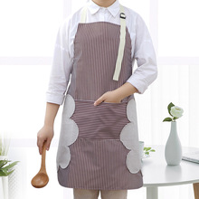韩版可调节布艺可擦手围裙 条纹纯棉时尚做饭炒菜厨房防油罩衣