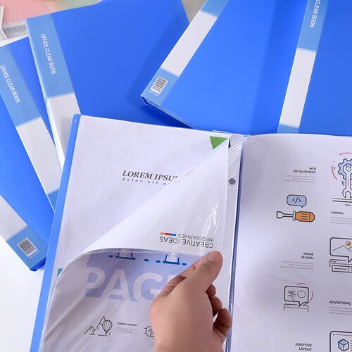 Factory direct supply waterproof A4 test paper storage book office blue folder file transparent insert multi-layer information book