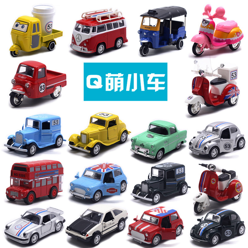Alloy Huili Motorcycle Thailand Tricycle Takeaway Taxi Car Bus Model Children's Toys Wholesale