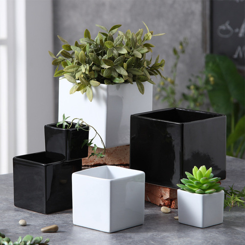 Nordic Ceramic Planter Simple Creative Matte Finish Square Drainless Planter with Tray Landscape Planter Direct Manufacturer Supply