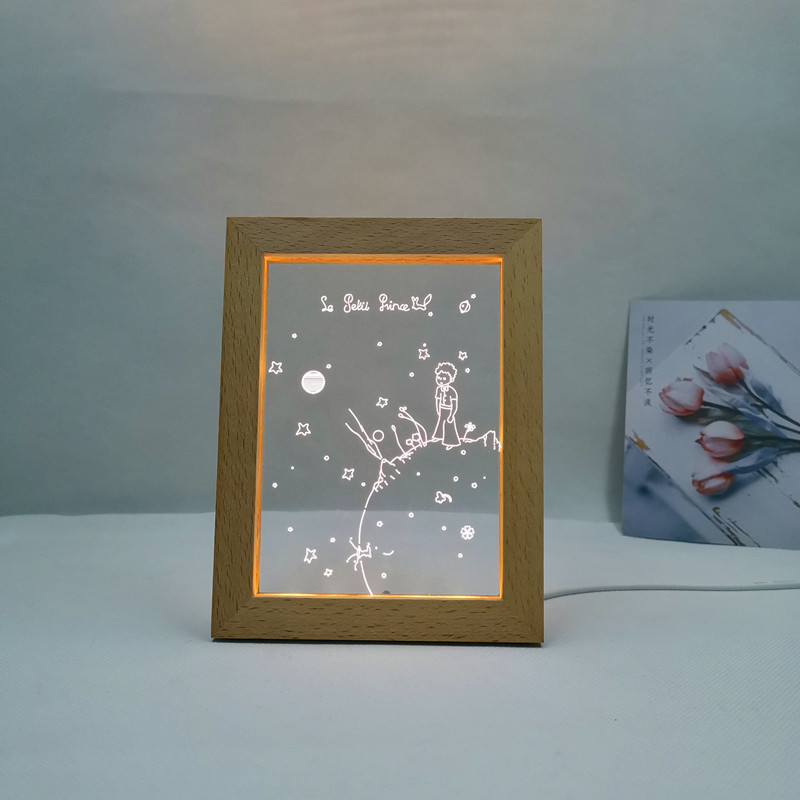 Little Prince Beech 3D Small Photo Frame Table Lamp Romantic Gift LED Night Light Support DIY One Generation