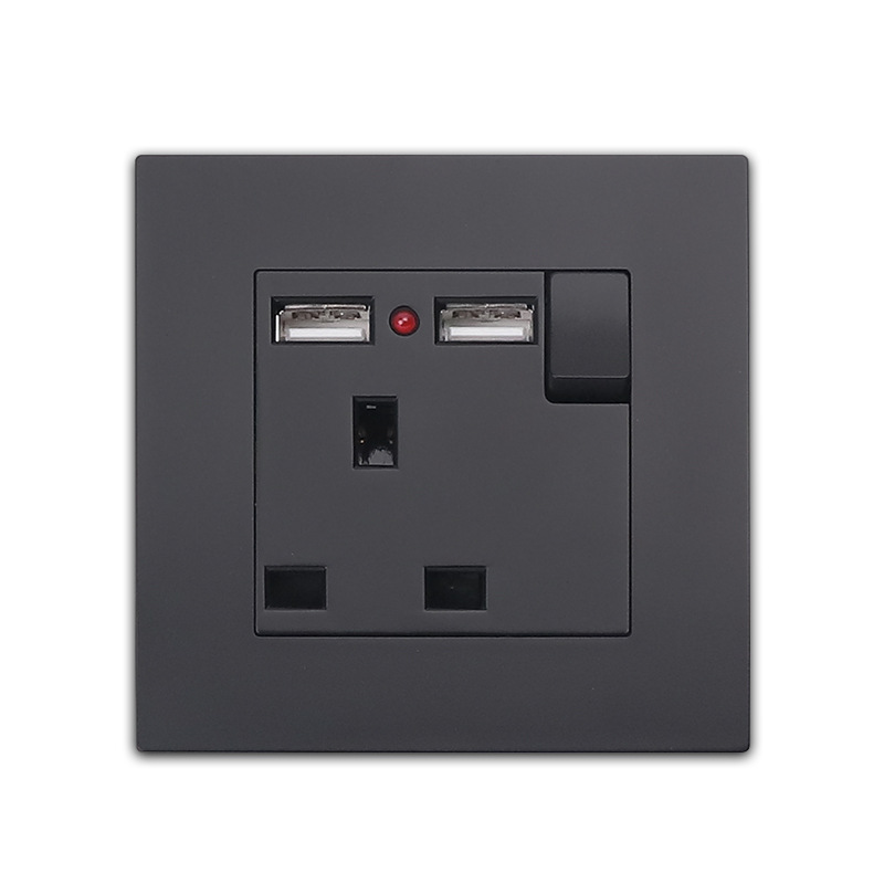 86型英式三孔电源扦座13A英标港澳版带USB灯插座开关面板过载保护