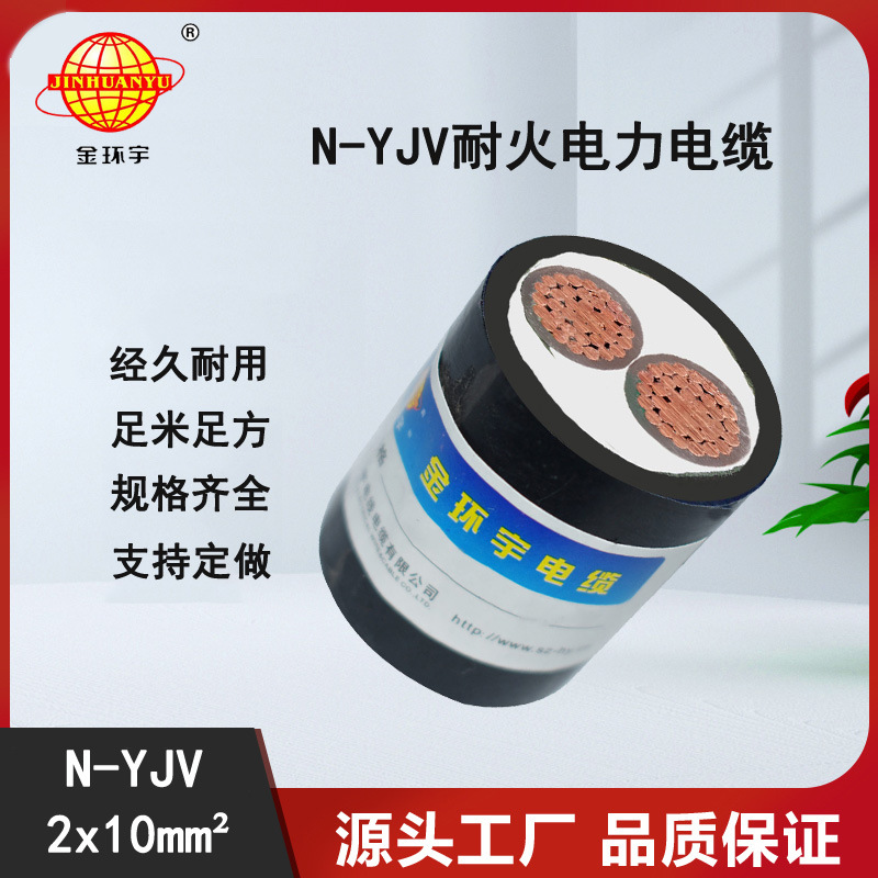 金环宇电缆 铜芯电缆N-YJV 2X10平方二芯 耐火架空电缆线