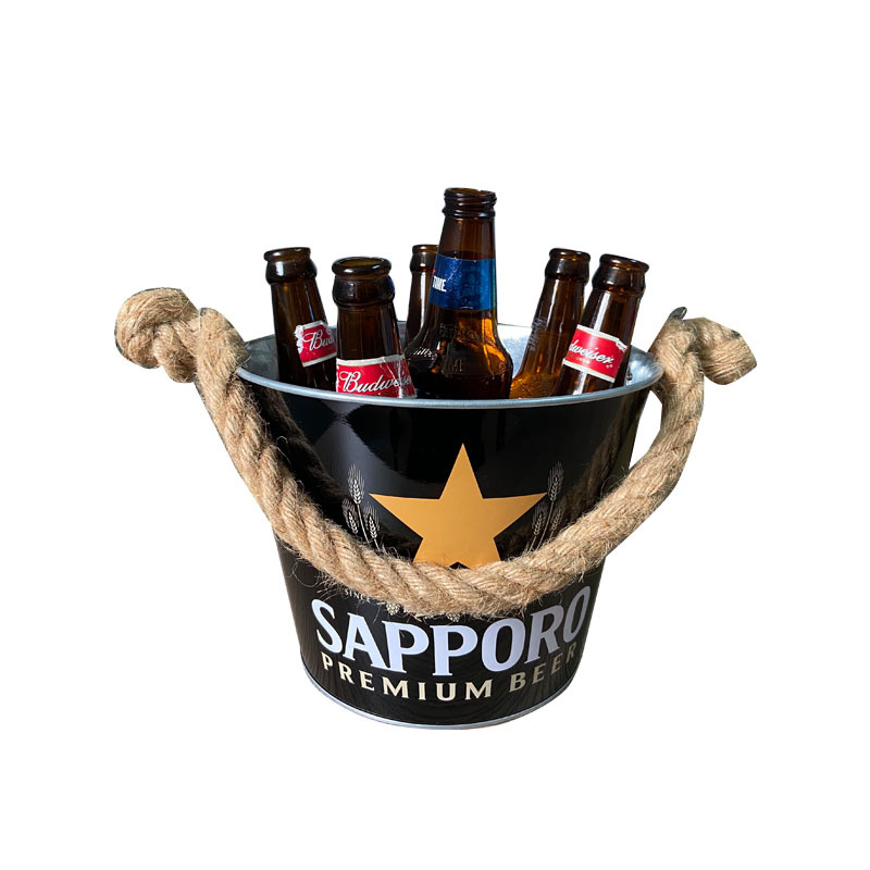 厂家可定制印刷logo 麻绳提手式冰桶铁桶啤酒桶 冰镇可乐啤酒冰桶