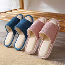 2023春夏新款室内情侣亚麻拖鞋 一件代发个性魔术扣纯色居家女鞋