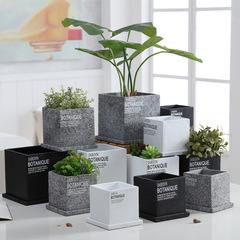 Factory Direct Supply Nordic Cement Planter with Holes and Tray, Simple Creative Potted Plant Square Large Size Bonsai Planter