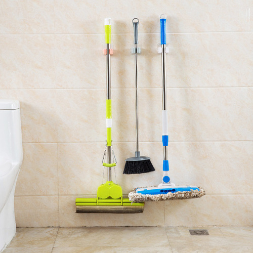 [Load-bearing nail-free mop clip] Multifunctional wall-mounted traceless bathroom storage rack broom card holder mop rack