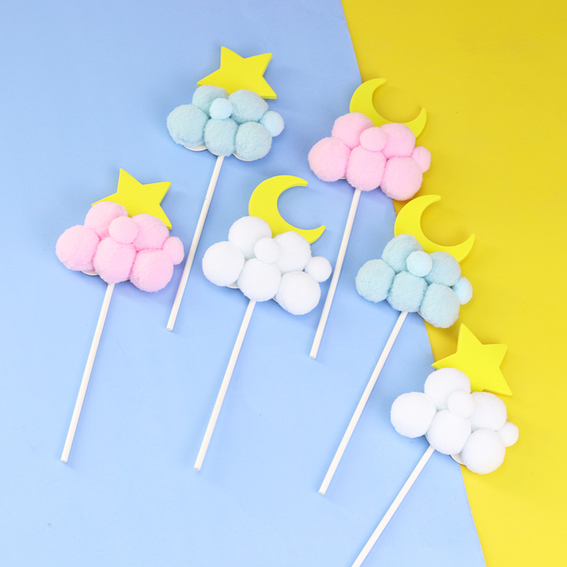 Factory wholesale foam moon stars clouds beautiful plug-in birthday cake baking decoration card