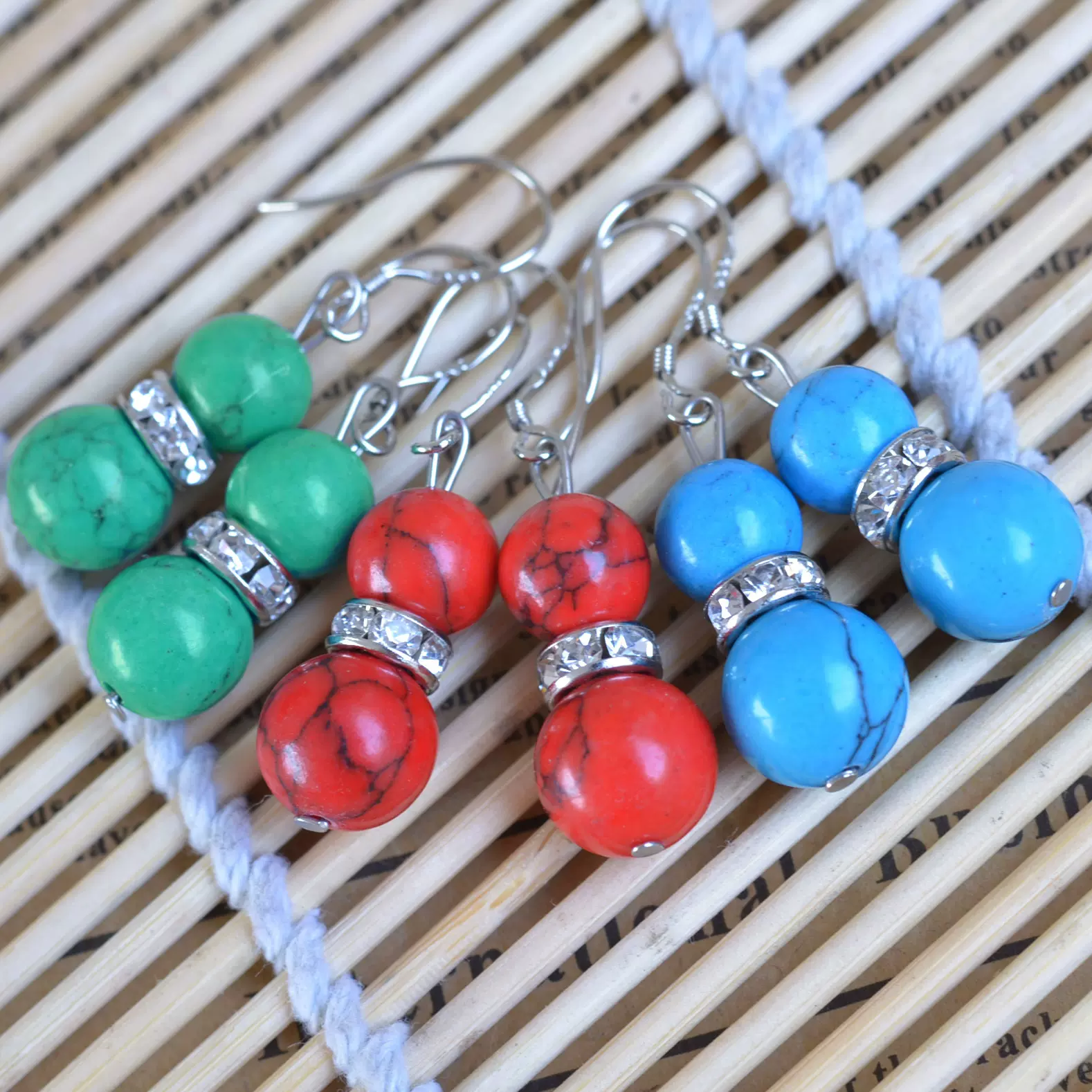 时尚设计耳饰 红绿蓝松石葫芦925耳钩 小商品耳环耳坠批发 190232