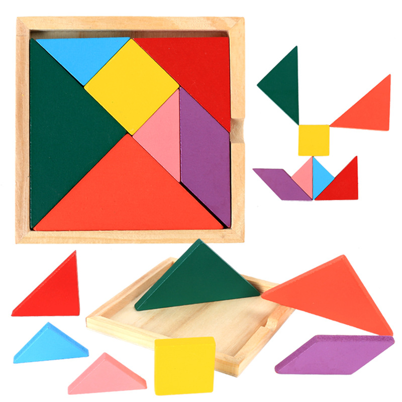 Trompeta de madera para niños de 11.6CM, tangram de madera con formas de colores, bloques de construcción cognitivos para la educación temprana, juguete intelectual, juguete educativo