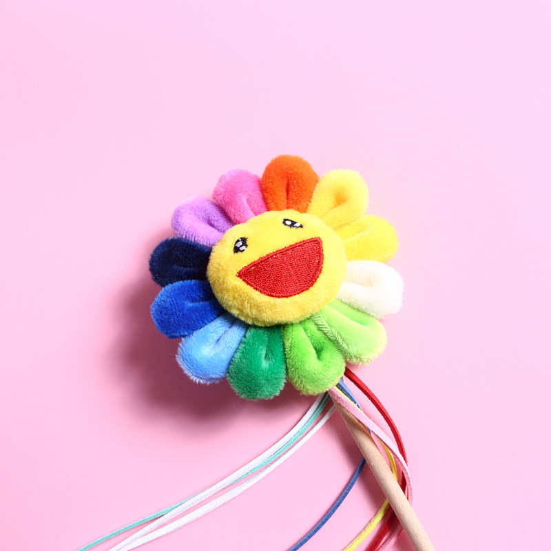 Girasol Arco Iris borla Campana divertido gato palo de comercio exterior gato sonido interactivo entrenamiento para mascotas juguete divertido Varilla de anclaje