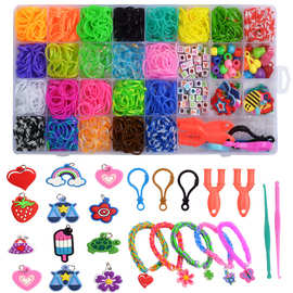 32格彩虹橡皮筋彩色手工DIY编织器儿童玩具编织手链盒子套装