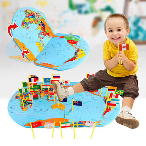 Wholesale wooden three-dimensional 36 national flags to understand the world, extra large national flags, educational early childhood education toys