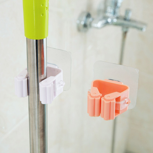[Load-bearing nail-free mop clip] Multifunctional wall-mounted traceless bathroom storage rack broom card holder mop rack