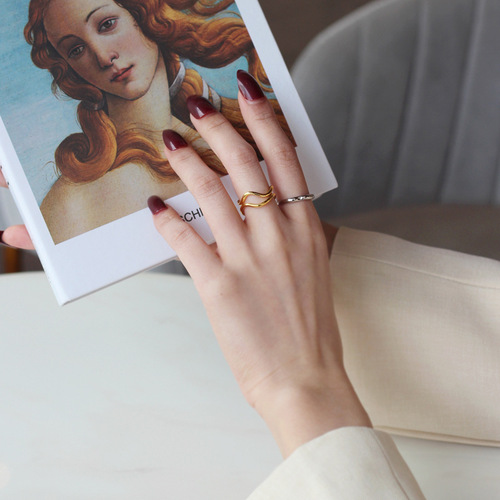 J1065 niche design ins style S925 sterling silver irregular curve double layer ring open index finger ring for women