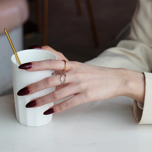 J1065 niche design ins style S925 sterling silver irregular curve double layer ring open index finger ring for women