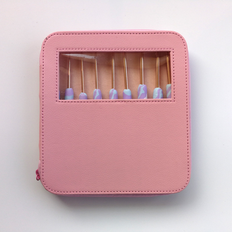 Herramientas para tejer suéteres, agujas de ganchillo de aluminio con mango de arcilla suave, agujas de ganchillo color oro rosa, juego de 11 piezas, empaque en bolsa OPP.