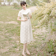 2020夏季新品改良旗袍天丝提花A字旗袍连衣裙仙女裙棉麻女装批发