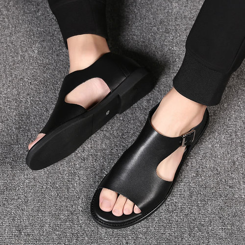 Roman sandals for men, spring and youth, genuine leather cowhide, casual style, trendy soft soles, breathable and comfortable
