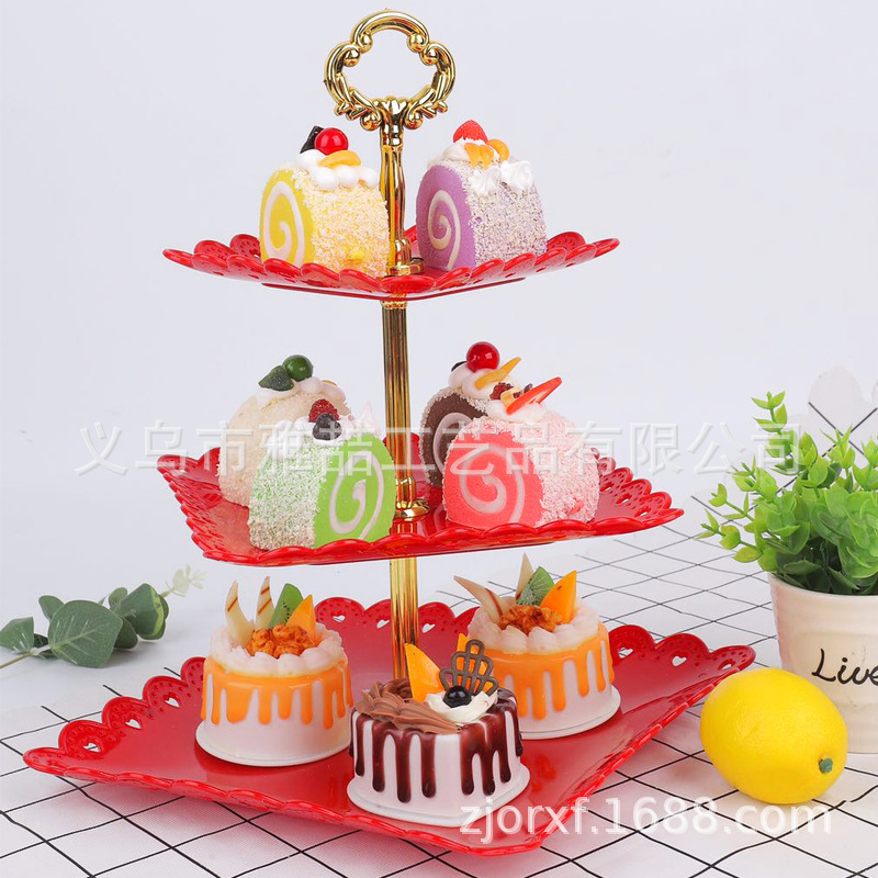 跨境代发亚马逊热销三层欧式水果盘塑料干果盘蛋糕架多层糖果盘|ru