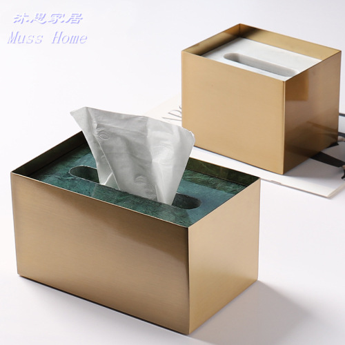 Nordic ins style brass marble metal tissue box coffee shop B&B decorative tissue box napkin box