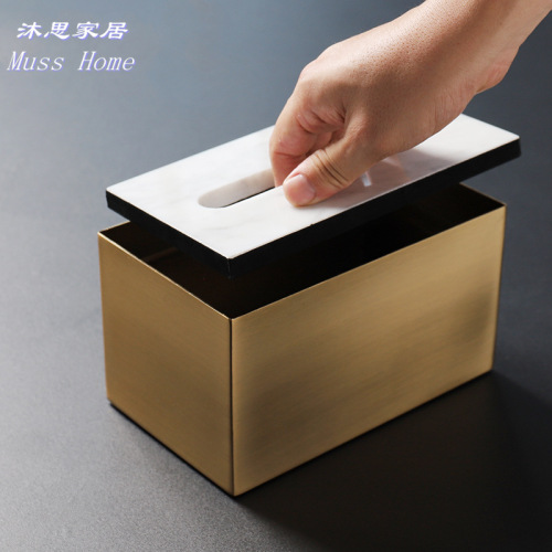 Nordic ins style brass marble metal tissue box coffee shop B&B decorative tissue box napkin box