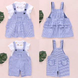 miki Tide brand children's clothing children's cartoon bear rabbit boys and girls bib pants striped shorts bib skirt a generation of hair