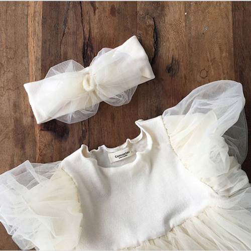 Summer new product Korean version of Centennial Banquet Princess short-sleeved rompers for baby girls puff-sleeved tulle skirt