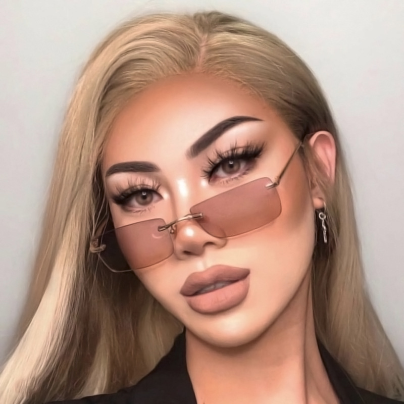 Frameless sunglasses women's square small frame ocean piece spring leg sunglasses ins trendy street photography glasses