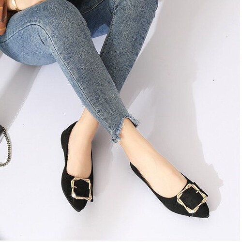 Low-heeled single shoes for women 2024 spring, summer and autumn new pointed toe square buckle lazy one-legged large size mother beanie shoes for women
