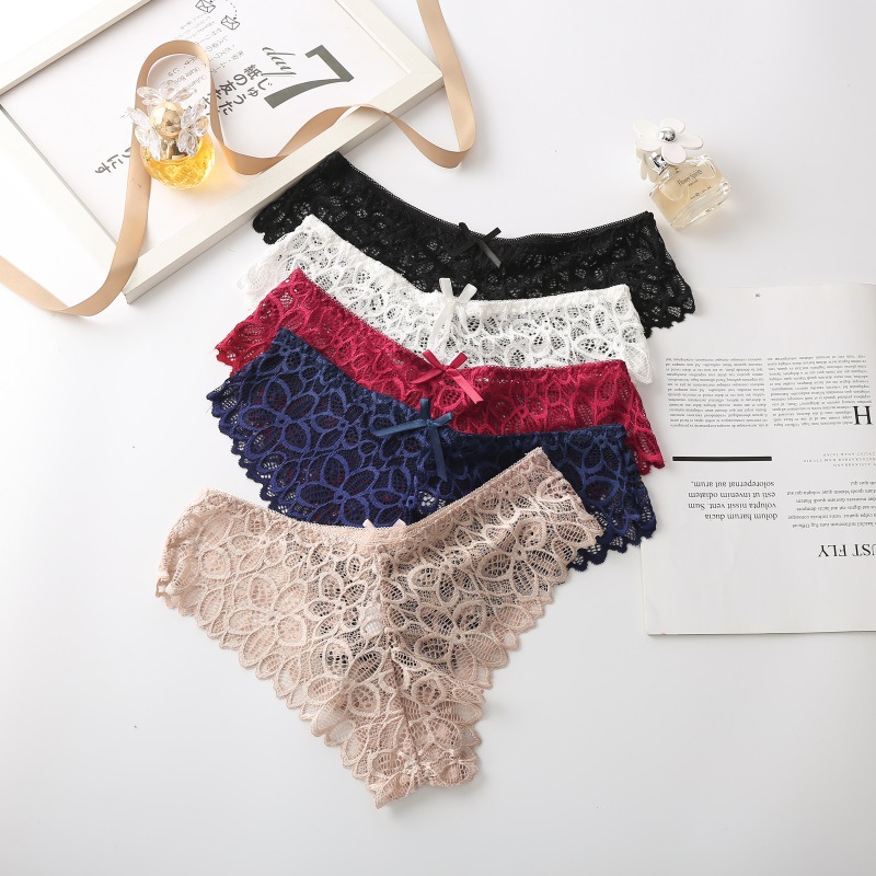 Ropa encaje interior de las mujeres verano sexy arco Delgado hueco transpirable cintura baja algodón briefs
