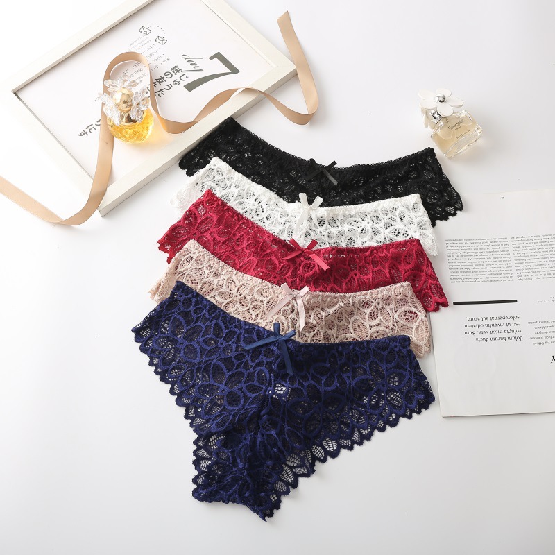 Ropa encaje interior de las mujeres verano sexy arco Delgado hueco transpirable cintura baja algodón briefs