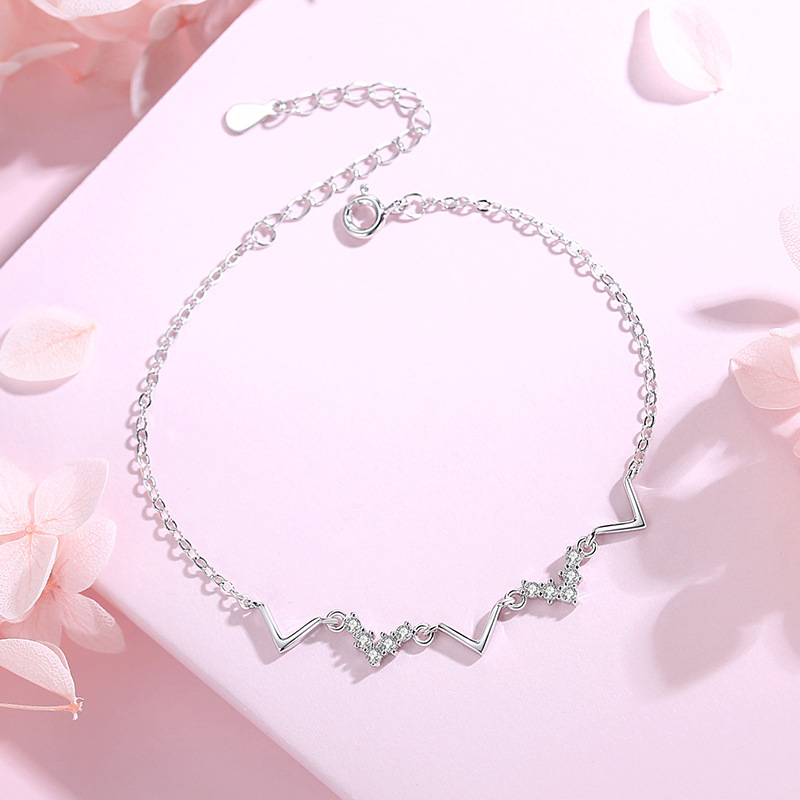 Plata esterlina 925 Heartbeat pulsera mujer estudiante simple nicho diseño en línea hongsen novias pulsera regalo para novia