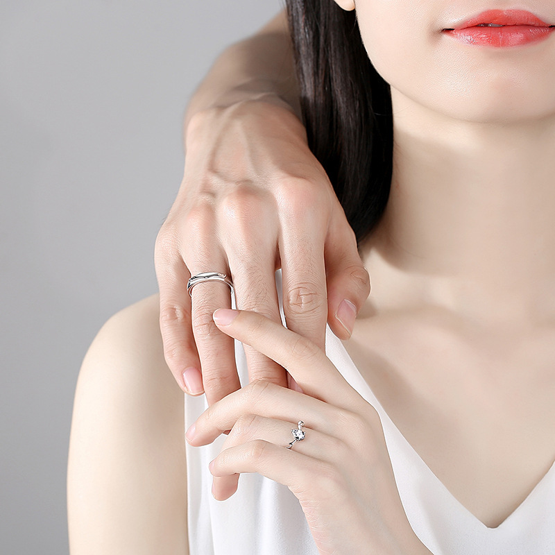 S925 un ciervo tiene su anillo de pareja cornamenta en forma de gota ZIRCON par anillo nicho diseño sentido regalo para la novia