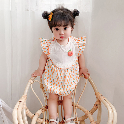 Baby Sleeveless Jumpsuit Summer New Style Baby Girl Printed Jumpsuit Children's Flying Sleeve Covered Romper 9670