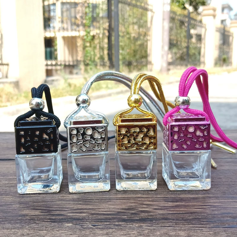 Perfume, pendant, silver square bottle for auto, accessory, gold and silver